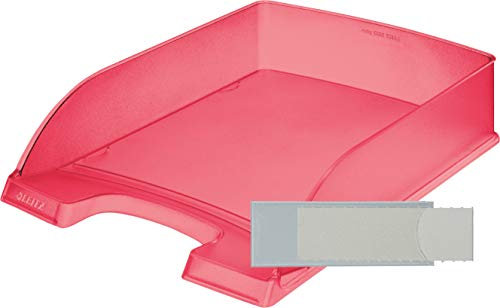 Leitz Plus Standard Briefablage A4 10er Set (Frosted Rot, 10er Set + Etiketten)
