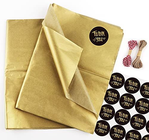 Sweelov Seidenpapier 50 Blatt 50 x 70cm Gold bastelpapier Papier Transparentpapier zum Pompoms Verpacken Tischdeko DIY,Kartengestaltung, Dekorieren