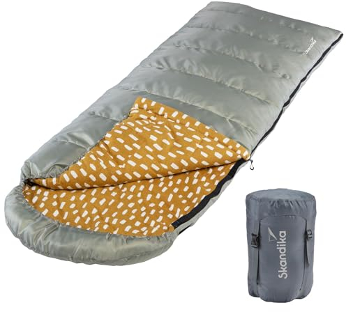 Skandika Deckenschlafsack Dundee Flanell | Baumwolle, Luxus-Qualität, koppelbar, Doppelschlafsack, 3 Jahreszeiten, bis -20°C, 220 x 80 cm/ 220 x 160 cm | Outdoor Camping Schlafsack (Salbei RV rechts)