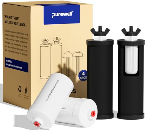Purewell Lot de 4 filtres de rechange pour filtres noirs PB-2 et filtres au fluorure PF-2, adaptés pour d'autres systèmes de filtre à eau par gravité