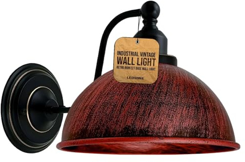 LEDSone Industrielle Wandleuchte Vintage Retro Eisen Lampenschirm E27 Deckenleuchte Wandlampe Innenbeleuchtung für Küche Esszimmer Schlafzimmer Restaurant Bar (Rustikales Rot)