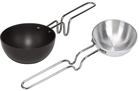 Juego de 2 sartenes Tadka de aluminio anodizado duro, mini sartén anodizada dura/sartén Tadka, sartén Dal Tadka, negro y plateado