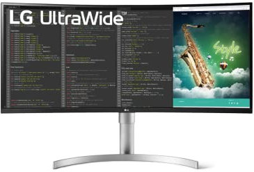 LG Electronics UltraWide 35WN75CP-W Monitor da 35 ultra ampio curvo, risoluzione UWQHD (3440 x 1440), 5ms 100Hz,HDR 10,sRGB 99%, AMD FreeSync, inclinabile, regolabile Altezza, USB-C (90 W),