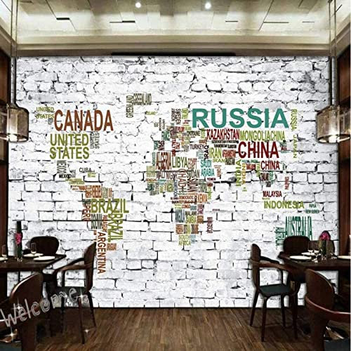 Photo Wallpaper World Map In Letters On White Brick Wall Wallpaper Mural Picture Photo Murals Wallpaper Mural Wallpaper 3D Wallpaper Paste Living Room The Wall For Bedroom Mural Bo 250 x 175 cm (WxH)