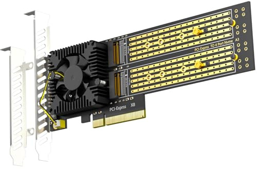 GLOTRENDS PA40 Quad M.2 NVMe zu PCIe 3.0 x8 Adapter mit PCIe-Bifurkation, Einrichtung von Soft-M.2-NVMe-RAID über EIN Betriebssystem-Tool (Unterstützt 22110/2280)