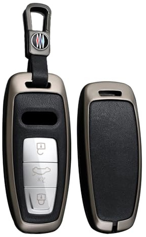 TECART Smart Autoschlüssel Hülle Passt für Audi A4 A6 A7 A8 A6L A8L Q3 Q5 Q7 Q8 SQ5 SQ7 SQ8 S3 S4 S6 S7 R4 RS5 TT TTS E-Tron Ledermuster Tragbar Schutzhülle Schlüsselcover Zubehör B Schwarz Schwarz