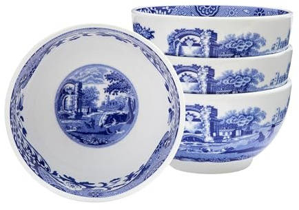 Spode Blaues italienisches Dip-Schüssel-Set mit 10,2 - 10,2 cm großen Porzellanschalen mit orientalischem Design, spülmaschinen- und mikrowellengeeignet, Geschirr für Dip, Beilagen, Vorspeisen