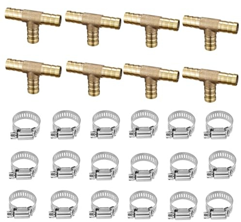 Hpamba 10MM Messing Schlauchverbinder Pneumatischer Verbindungsstück T Schlauchverbinder T-Stücks Gerade Schlauchverschraubung, Messing Schlauchverbinder Für Kraftstoff Luft Wasser Gasöl Fittings
