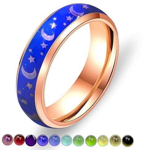 Uloveido Banda de acero inoxidable de 6 mm, cómodo ajuste, sensible a la temperatura, cambio de color, anillos de estado de ánimo, colores del arcoíris, L1/2(51.9mm), Metal, Sin piedra preciosa