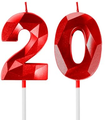Decorazione per torte 3D Candela numero 20, Candele in rosso,Candele di compleanno,Candele con numeri da 5cm,matrimoni,anniversari, decorazioni per torte di compleanno