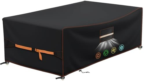 QLSXLB Housse Salon De Jardin Exterieur, 420D Tissu Oxford Housses de Meubles de Jardin 250x150x90cm, Bache De Table Protection vec Grilles D'aération Imperméables, Anti-UV, Résistance au Vent