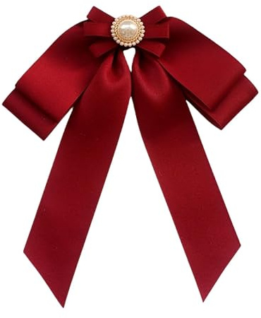 Harilla Vorgebundene Brosche mit Schleife für Damen, modische Krawattennadel, Perlen-Fliege, Brosche für Mantel, Schal, Party, formelle Anlässe, Rot
