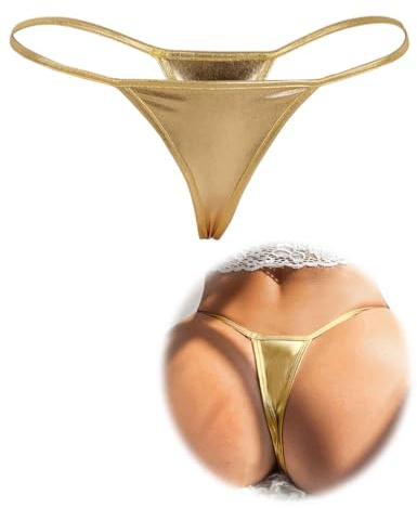 ohyeahlady Konstläder ministring string dam sexig erotisk stor storlek stringtrosa het öppen mikrotrosa tanga chic damunderkläder G-string T bak, 1st-guld, S