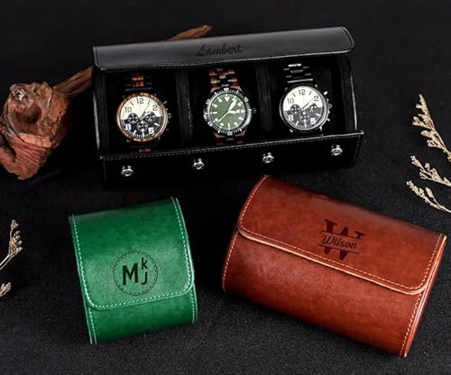 TPFOON Personalisierte PU-Leder-Uhrenetui - Customized Travel Watch Box Für Ihn, Benutzerdefinierte Uhrenbox, Geschenk Für Ihn, Graviert Groomsman Uhrenetui, Vatertag Geschenk