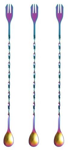 RAMGLYO 3 pezzi cucchiaio agitatore per cocktail, cucchiaio da bar, cucchiaio agitatore, cucchiaio con motivo a spirale, bar, caffè, shaker per cocktail da bar (manico lungo 26 cm, colorato)