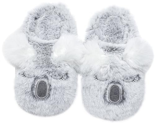 Vunavueya Zapatillas de Estar por Casa Mujer Zapatos Pantuflas Peluche Invierno Hombre Cómodo Zapatos de Algodón Caliente Forradas Koala Gris 42/43 EU_290