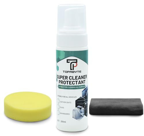 TOPABYTE Pulitore Trattamento 3in1 Pulizia Auto Pulisce Ravviva e Protegge Le Parti Interne dell'Auto Schiuma Detergente per er Interni e Sedili in Pelle Plastiche Car Care Panno Microfibra