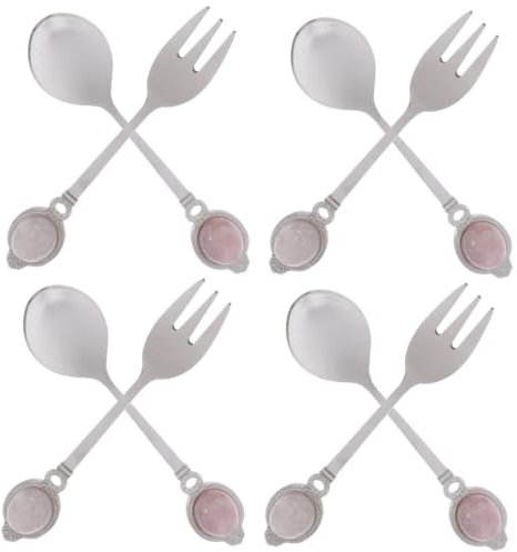 Amosfun 4 Juegos juego de cuchara y tenedor de cuchara de helado antigua Tenedor de aperitivo de ensalada Set de cubiertos para postres Cubiertos multiusos