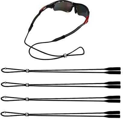 Rwoythk 4 PCS Unisex Glasses Straps, Soft Sport Eyeglasses Straps, Glasses Chain, Eyeglasses Cord, Sunglass Straps, Adjustable Non-Slip Eyewear Retainer for Running Reading Sports Outdoor (Black)