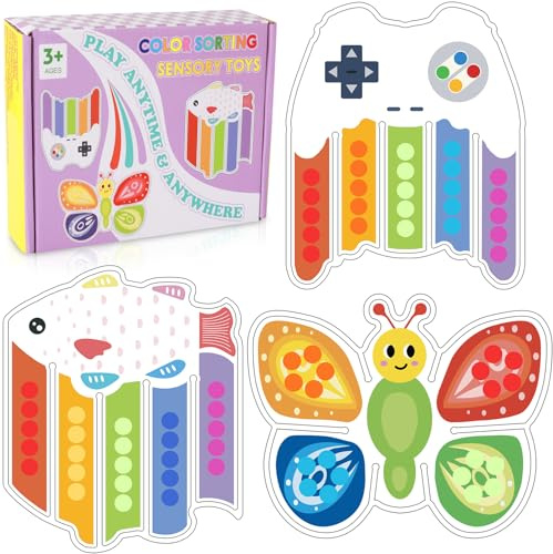 3 Stück Color Sorting Sensorisches Spielzeug zum Sortieren der Farben - Biene, Fisch, Gamepad Anti-Stress Montessori Baby-Sortierspiel zum Zählen und Farbenlernen