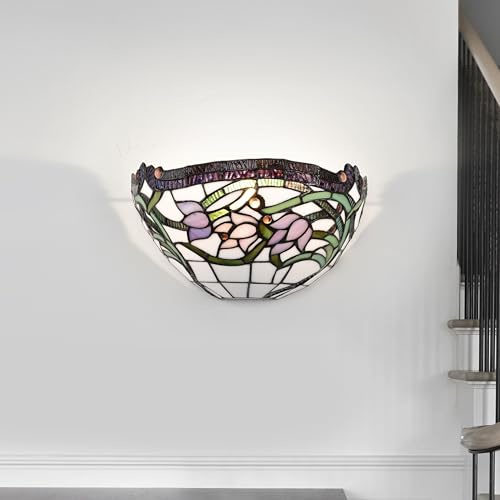 BELOFAY Stained Glass Handmade Uplighter Shade Wall Lights for Living Room (Wild Vine Tiffany Style)
