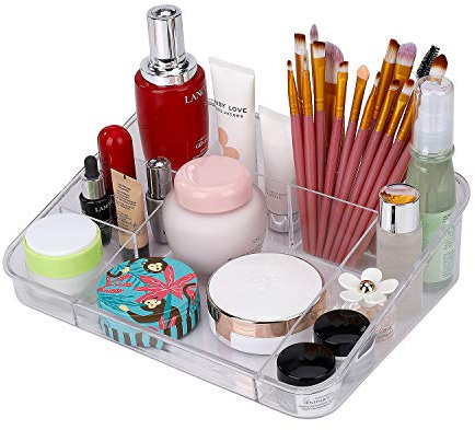 Organizzatore Trucchi in Acrilico, Trasparente Espositore Vetrina Vassoio Cosmetico, 8 Griglie Porta Trucchi Organizer Multifunzione Contenitori per Toeletta Bagno Camera da Letto