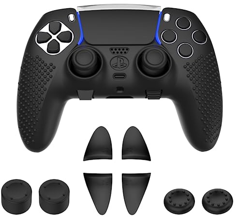KOEBSHPE Anti-Slip Protective Cover for PS5 Edge Controller, Ergonomic Soft Rubber Protective Case Skin for PS5 Elite Controller with Thumb Grips and Triggers Extenders