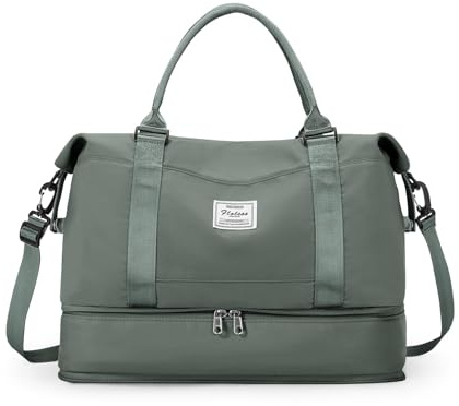Reisetasche Damen 40x30x20 Ryanair Handgepäck Tasche Sporttasche Weekender Bag Schwimmtasche Wasserdicht Travel Duffle Bag Fitnesstasche Trainingstasche Krankenhaustasche mit Schuhfach,M2-Armeegrün