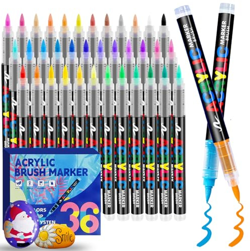 Lurmivex 36 Colours Acrylic Paint Pens Set, Acrylic Brush Markers, Acrylic Pens for Colouring, Glass, Stone, Wood, Canvas, Ceramics & Calligraphy