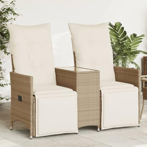 Xichuzi Gartensofa 2-Sitzer Verstellbar mit Tisch Beige Poly Rattan, Lounge Sofa Outdoor, Garten Loungemöbel, Gartensofa, Gartenlounge - 365718