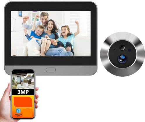Smart 3MP 140° Wide View Angle Digital Peephole Eye Viewer WiFi IR PIR Detection Doorbell Door Camera Fit For Alexa Google(Door Camera 128G)