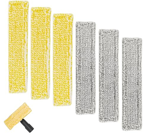 Ersatzpads für Kärcher Fenstersauger, 6 Stück Mikrofaser-Wischbezug kompatibel mit Kärcher WV2 WV5 WV6, Waschbare Wischbezüge Zubehör (Gelb & Grau)