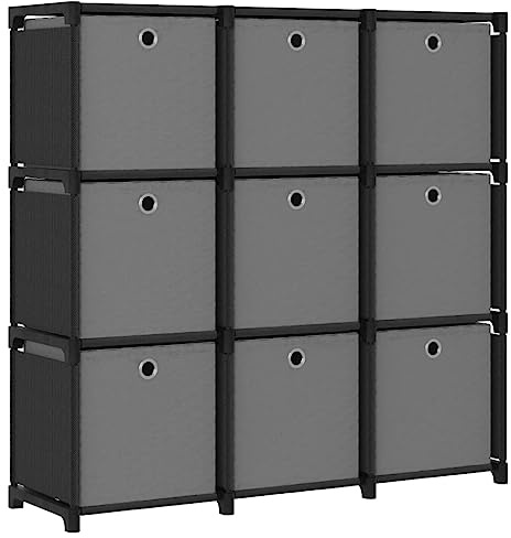 RMIHSJG Scaffale a cubo con 9 scatole, colore nero, 103 x 30 x 107,5 cm, in tessuto, Book Shelves, libreria, armadio, manga, per soggiorno, ufficio, camera da letto, cucina