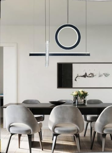 TEKHOME Lampadario led a sospensione 80w cerchi cerchio cristallo oro nero design moderno lineare per cucina soggiorno camera da letto LP-23 (NERO 6500K)