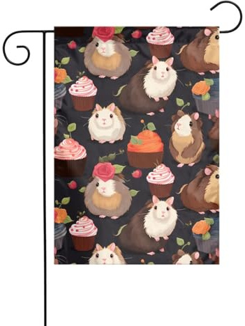 XBKGOHA Tableau de cochons d'Inde et cupcakes - Mât de drapeau de jardin extérieur - Décoration tendance - 30,5 x 45,7 cm