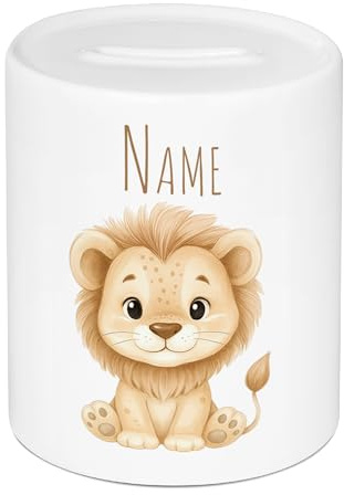 GRAZDesign Personalisierte Spardose Löwe mit Namen - Geschenk zur Taufe, Weihnachten, Geburtstag Boho-Tier-Design