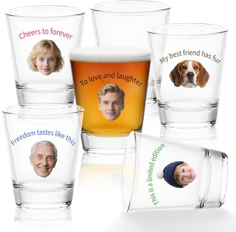 UIDMEN Bicchieri da shot personalizzati con foto e testo, regalo divertente per feste, matrimoni, compleanni, addio al nubilato, bicchieri da tequila, ideali per Natale e celebrazioni