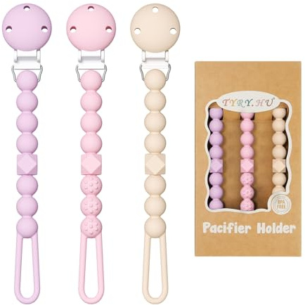 TYRY.HU Catenella Portaciuccio Porta in Silicone per Bambini,Clip per Ciuccio in un Unico Pezzo,Succhietto Clip Bambine Ragazzi Massaggiagengive 3 Pezzi