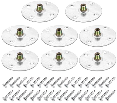 sourcing map 8Pcs M8 Brad Hole t Nut, 70mm/2.8inch Round Base Weld Nuts Flange Insert Female Thread with Mounting Screws for Wood Furniture