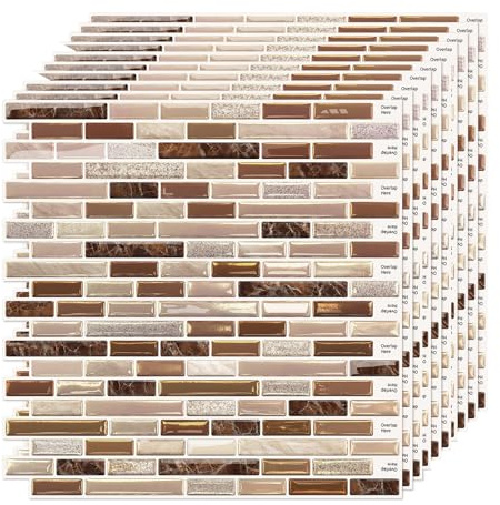 CEIEVER Stickers Carrelage Mural 10 Pièces 30,5 × 30,5 cm Autocollants de Carrelage Adhésifs Mural Autocollant de Carreaux Muraux Étanche pour Cuisine Salle de Bain Salon
