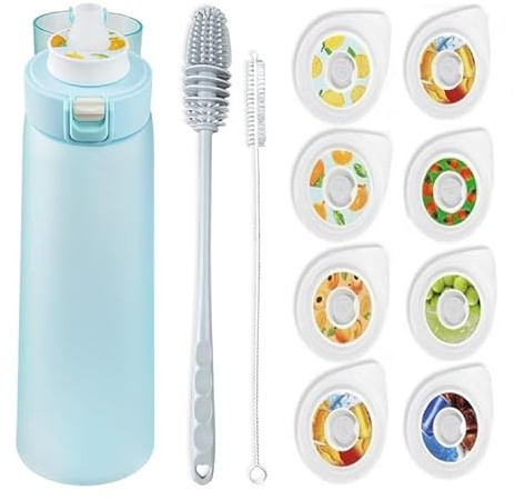 Générique Gourde Sport, avec Lot de 8 capsules aromatiques pour bouteille d'eau, Pods parfumés pour eau aromatique 0 sucre,Sans BPA,bouteille d'eau étanche pour gym,course à pied Camping et randonné