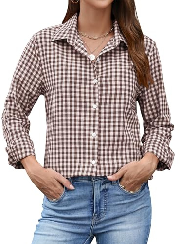 Rapbin Blusa de manga larga para mujer, camisa elegante de una sola color, camisa a rayas casual de negocios, blusa de manga suelta, blusa de algodón, túnica, parte superior, XL