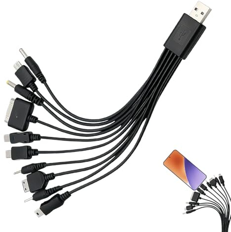 10 in 1 Multiple Charger Cable, Cable for Old Samsung Charger, Universal Chargers with Multiple Heads Cables, USB Charging Cables Compatible With Huawei And Sony USB Charging (Black, 7.87in)