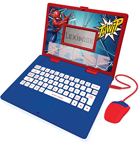 Lexibook Marvel Spiderman - fransk/holländsk tvåspråkig pedagogisk dator - flickor och pojkar leksak med 124 aktiviteter för att lära, ha kul och spela piano - röd/blå, JC598SPi10LXB