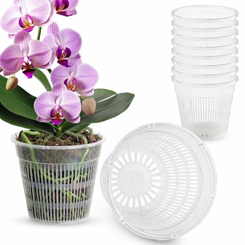 sturiz 8pcs Orchid Pots Clear Plastic Plant Pots With Drainage 14cm Orchid Plant Pot with Holes or Orchids Repotting Kit Succulents Nursery Container for Root Growth Houseplants