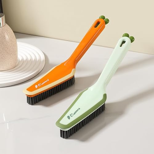 Xygobla 2Pcs Bathroom Cleaner Shower Cleaning Brush,4 in 1 Hard Bristle Crevice Cleaning Brush with Handle Clip Rubber Scraper Multifunctional Bathroom Floor Scrubbing Brushes for Shower,Sink,Corners