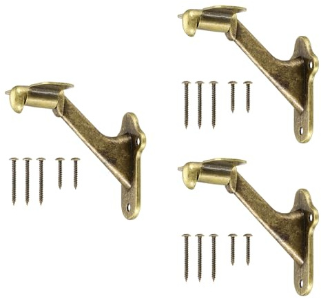 sourcing map 3Pack Bronze Handrail Bracket, 3 Inch Heavy Duty Stair Railing Brackets Stair Support Banister Hardware for Home Office Indoor & Outdoor Stairways