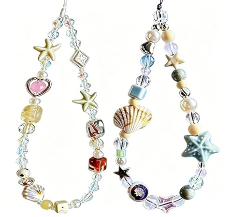 RIIRCSGE 2PCS kurzer Handyanhänger mit Perlen, Anti-Drop Handy Anhänger & Wrist Strap für Damen und Mädchen, Cute Phone Charm Zubehör