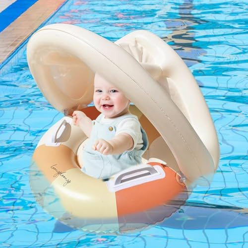 bouee Bebe avec Pare soleil1, bouee Piscine Bebe gonflables, bouées de Natation pour bébés avec siège sécurité, bouées Natation Pliable avec ombrage, Aquatiques Amusants pour pataugeoire(B)