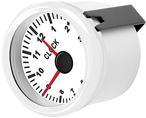 QCSTORE Jauge D'horloge Universelle 2 Pouces, avec Rétro-éclairage Rouge, pour Voitures, Bateaux, Motos, 52mm, en Acier Inoxydable, étanche (Fond blanc et cadre blanc)